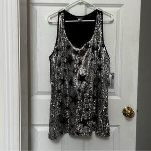 Dazzling Starry Sequin Tank Top - Black and Silver
